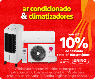 "Ambiente Aconchegante! Ar Condicionado e Climarizadores  com até 10% de Desconto no cupom*  Use: JUNINO Em até 10X sem juros** + + FRETE GRATIS***"