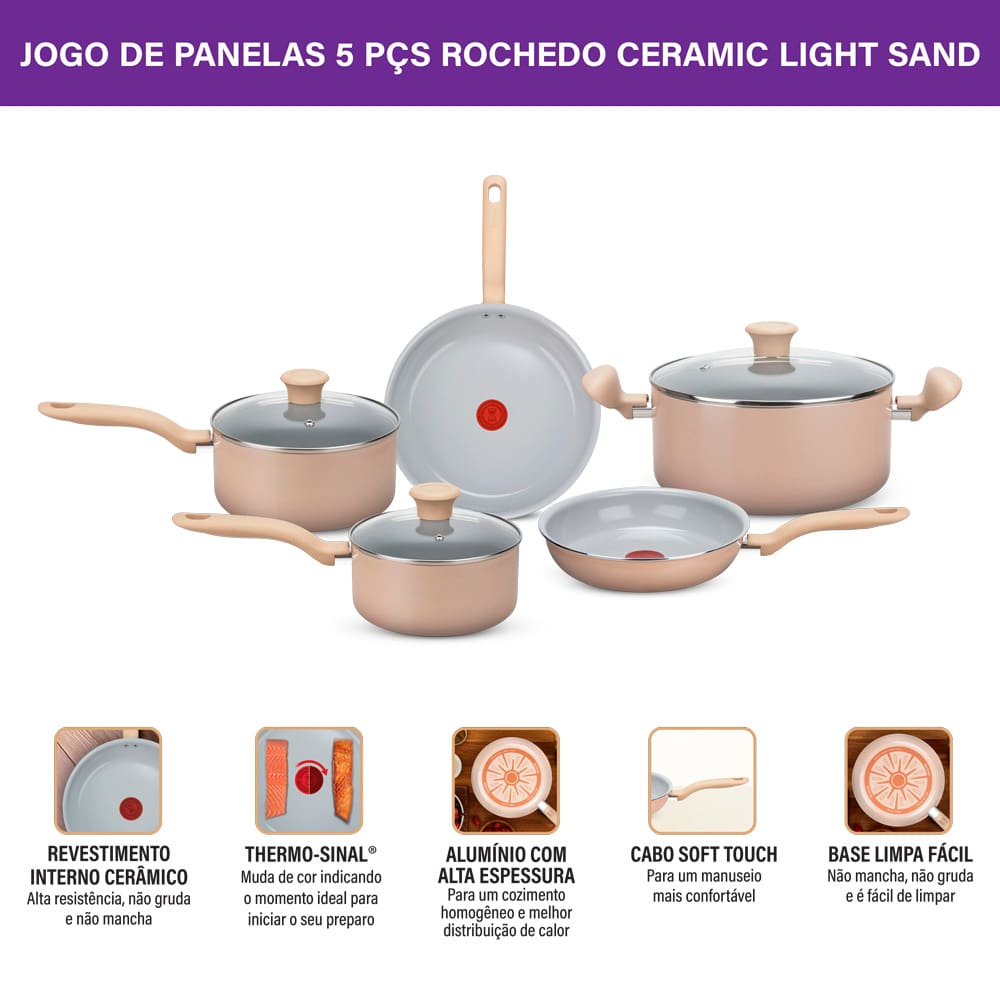 onjunto de Panelas 5 Peças Rochedo Ceramic Light