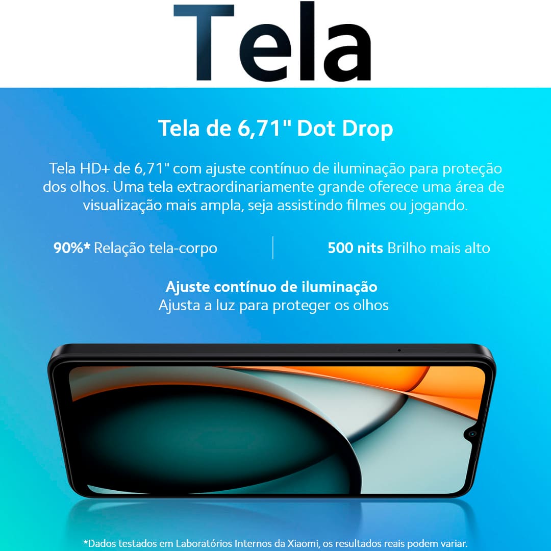Design e Experiência Visual Imersiva O Smartphone Redmi A3 é ideal para quem busca praticidade e acessibilidade no seu dia a dia. Com um design moderno e uma tela ampla de 6,7 polegadas, proporciona uma experiência visual envolvente, perfeita para desfrutar de vídeos, fotos e navegação na web. Desempenho Eficiente e Sistema Leve Equipado com o processador MediaTek Helio G36, o Xiaomi Redmi oferece um desempenho excepcional para todas as suas atividades diárias. Desenvolvido para garantir fluidez e responsividade, mesmo em uso prolongado, e aliado ao sistema operacional Android 14, garante uma experiência de uso intuitiva e eficaz.
