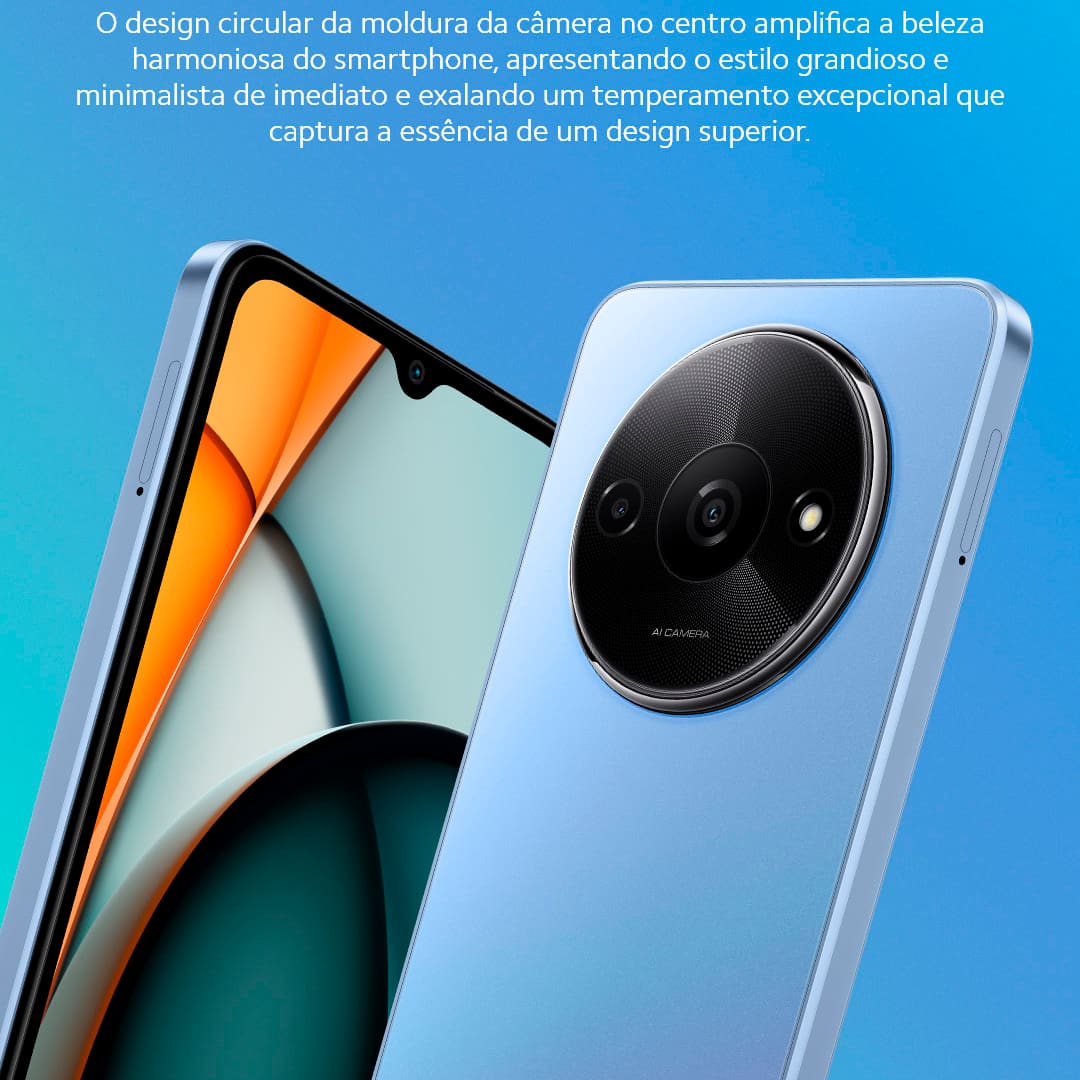 Design e Experiência Visual Imersiva O Smartphone Redmi A3 é ideal para quem busca praticidade e acessibilidade no seu dia a dia. Com um design moderno e uma tela ampla de 6,7 polegadas, proporciona uma experiência visual envolvente, perfeita para desfrutar de vídeos, fotos e navegação na web. Desempenho Eficiente e Sistema Leve Equipado com o processador MediaTek Helio G36, o Xiaomi Redmi oferece um desempenho excepcional para todas as suas atividades diárias. Desenvolvido para garantir fluidez e responsividade, mesmo em uso prolongado, e aliado ao sistema operacional Android 14, garante uma experiência de uso intuitiva e eficaz.