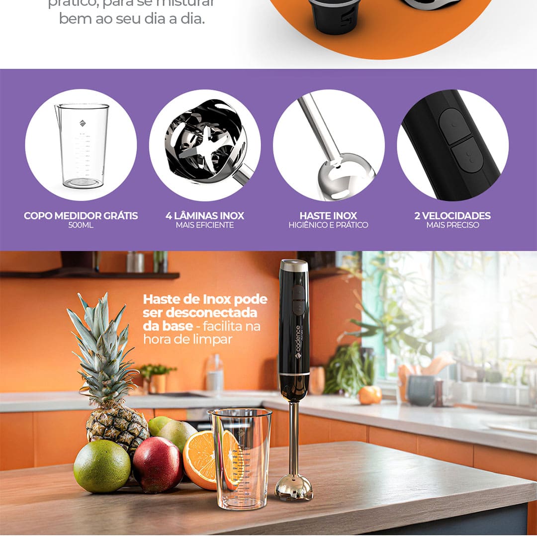  Mixer Cadence Mixture MIX370 com Haste em Inox