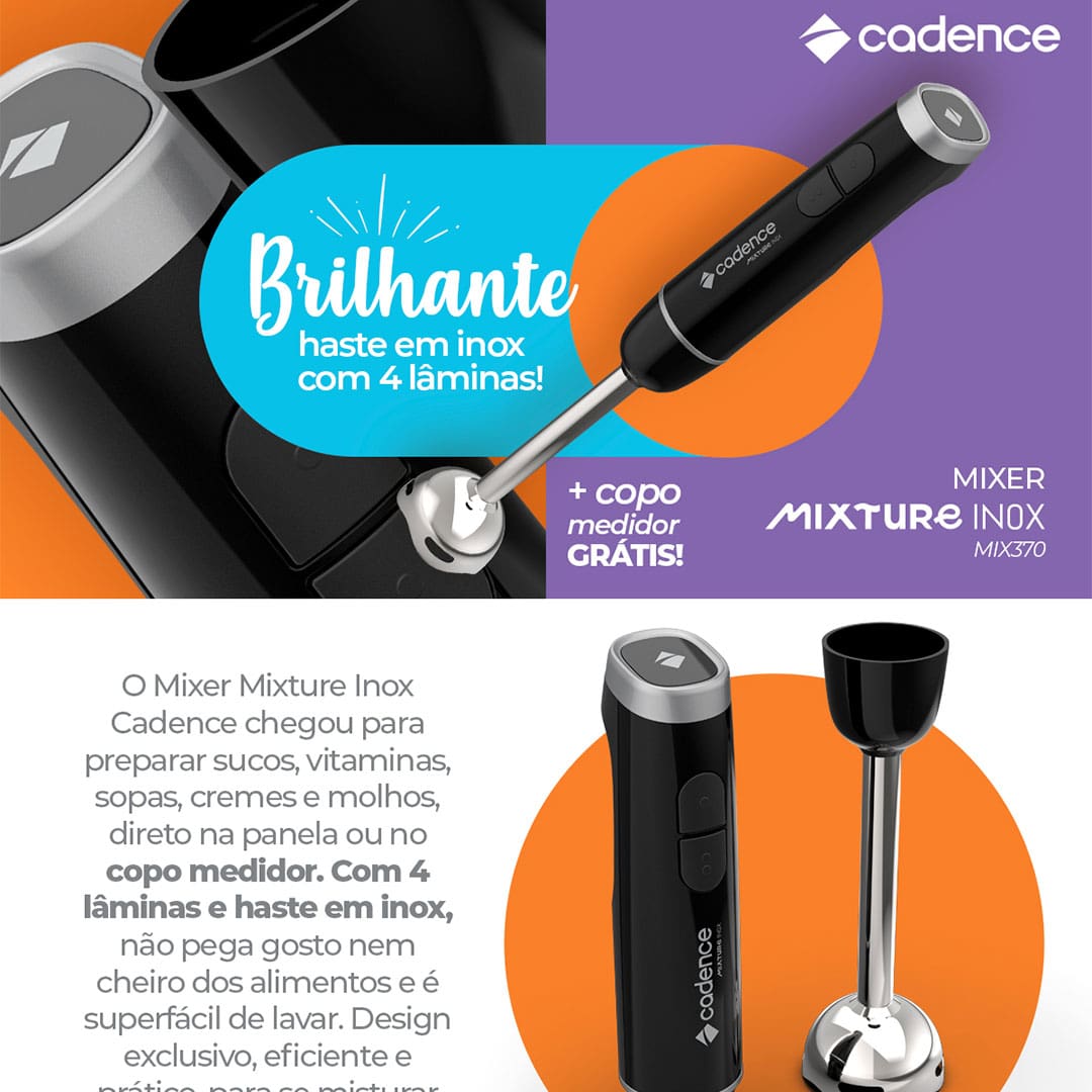  Mixer Cadence Mixture MIX370 com Haste em Inox