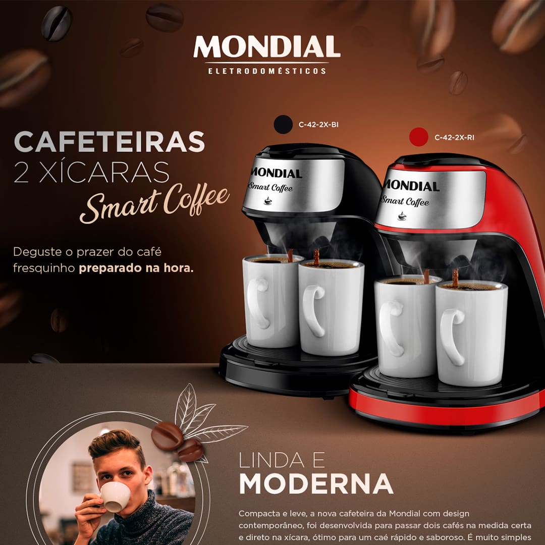 Muito bom preparar e apreciar aquele café saboroso, fresquinho e praticidade, agora com a Cafeteira Smart Coffee da Mondial isso será possível. A cafeteira vem acompanhada de 2 xícaras de 120m ml, que podem ser preparadas juntas ou individualmente. Tem filtro permanente, dispensando o uso do filtro de papel.