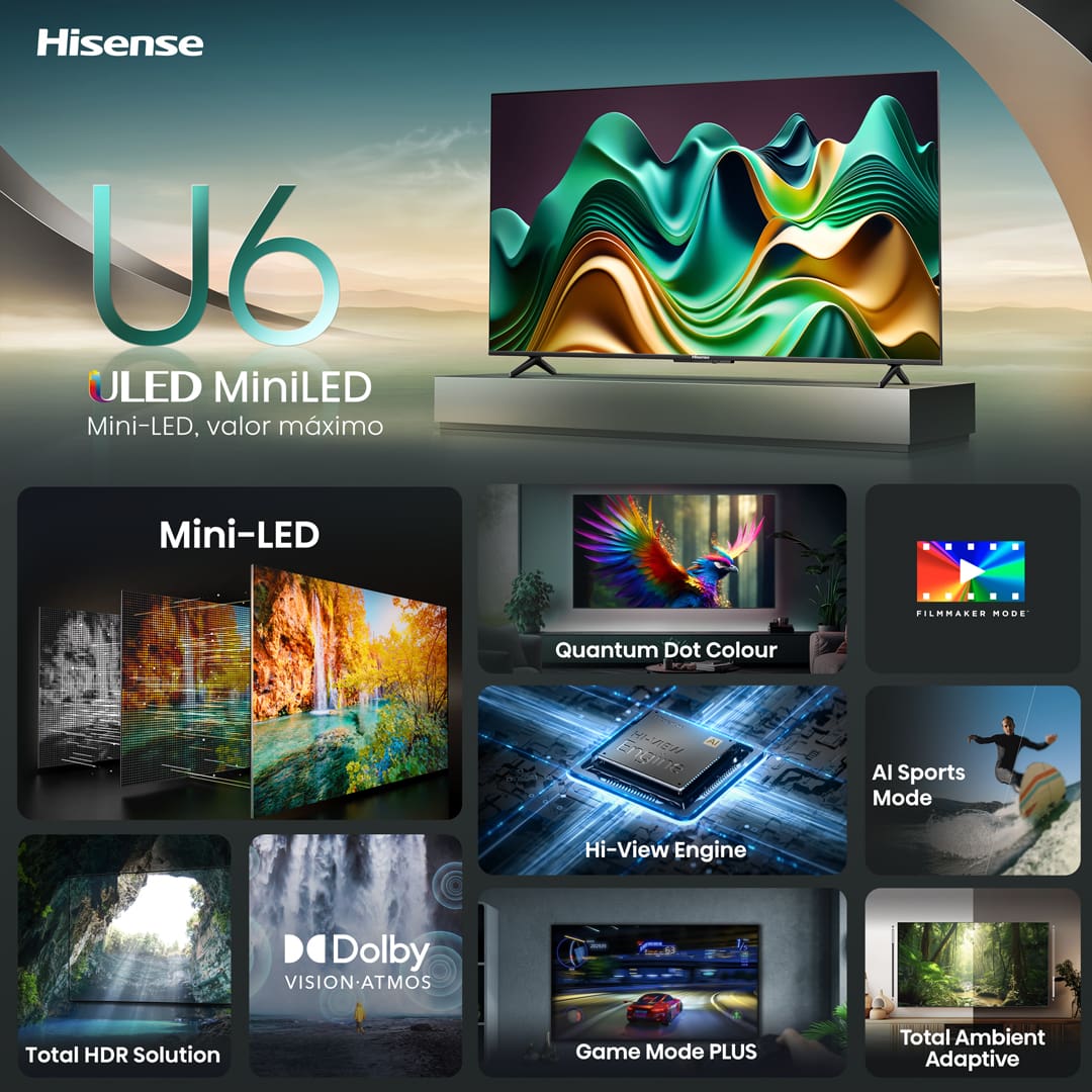  Smart TV 55” Hisense Ultra HD 4K Mini LED U6N