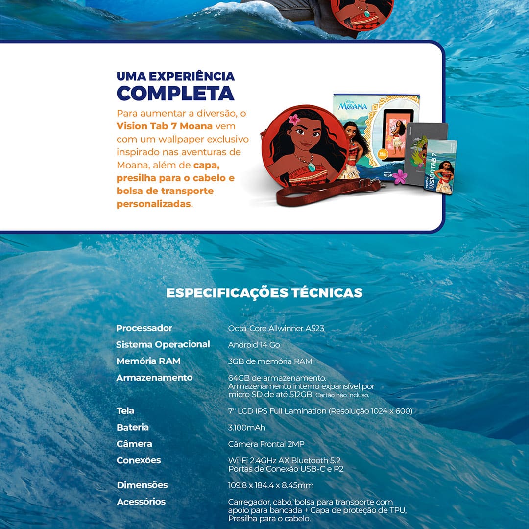 Tablet Positivo Vision TAB 7 Moana com Tela de 7”