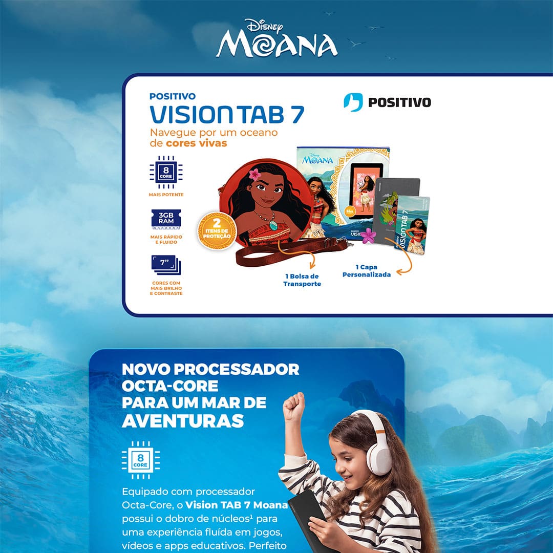 Tablet Positivo Vision TAB 7 Moana com Tela de 7”