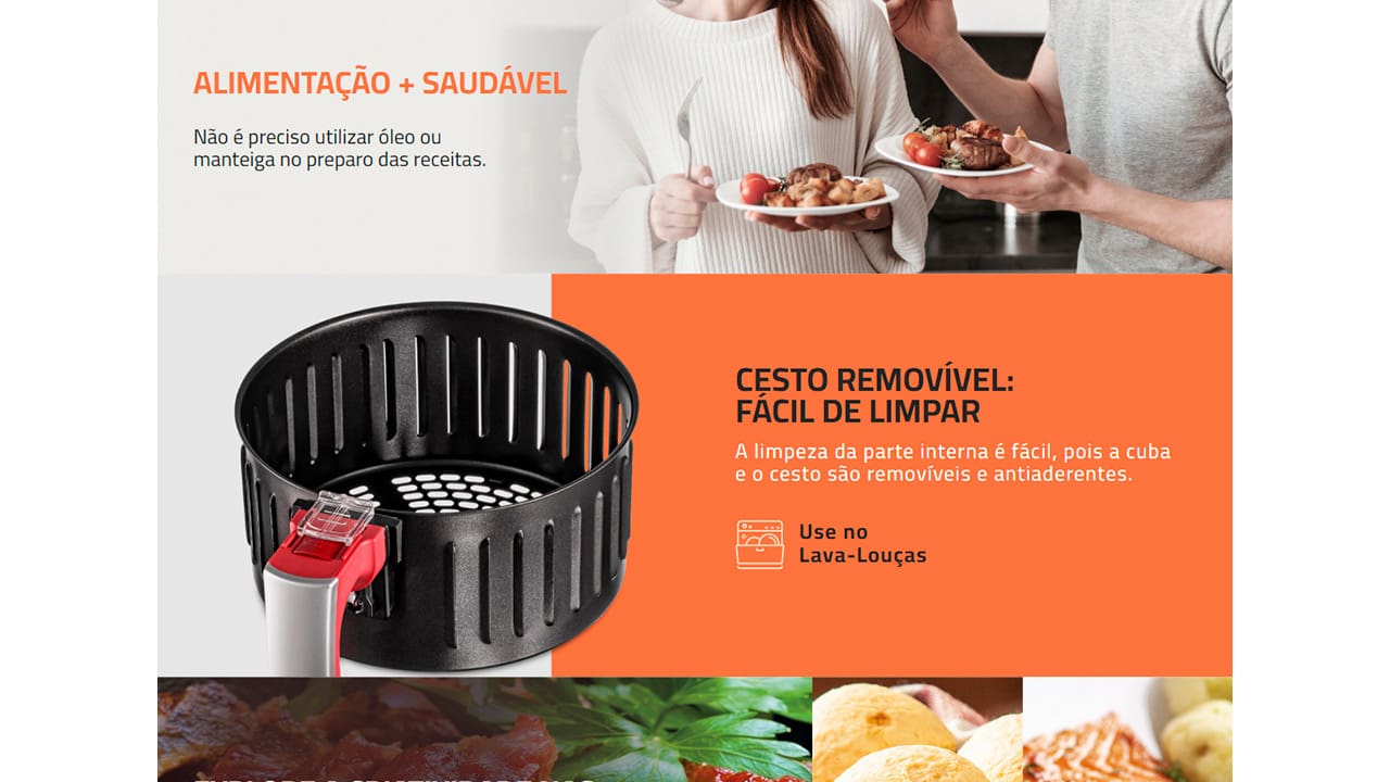 Fritadeira Elétrica Air Fryer Mondial 5L Vermelho/Inox