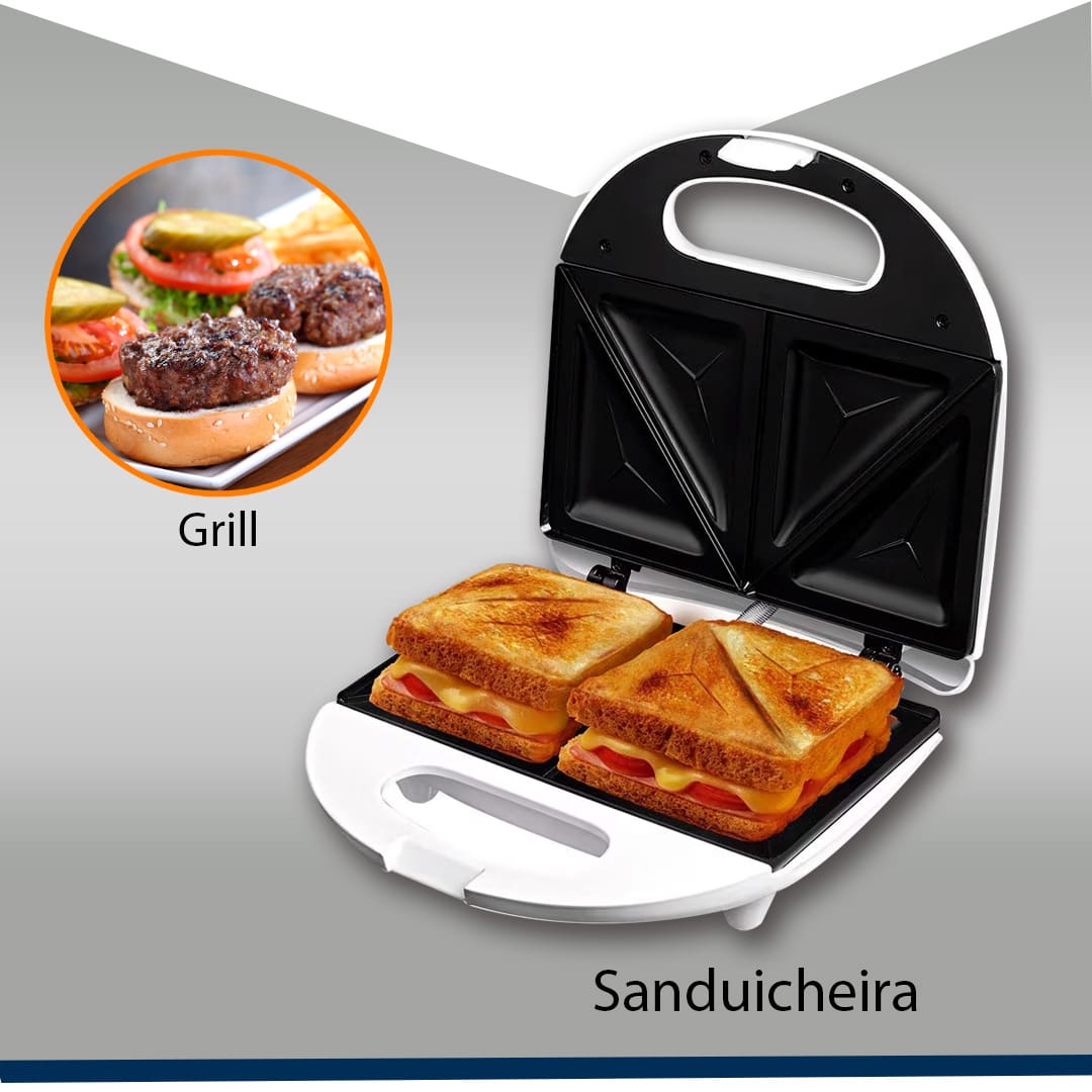 Sanduicheira Grill base antiaderente trava de fechamento base antiderrapante