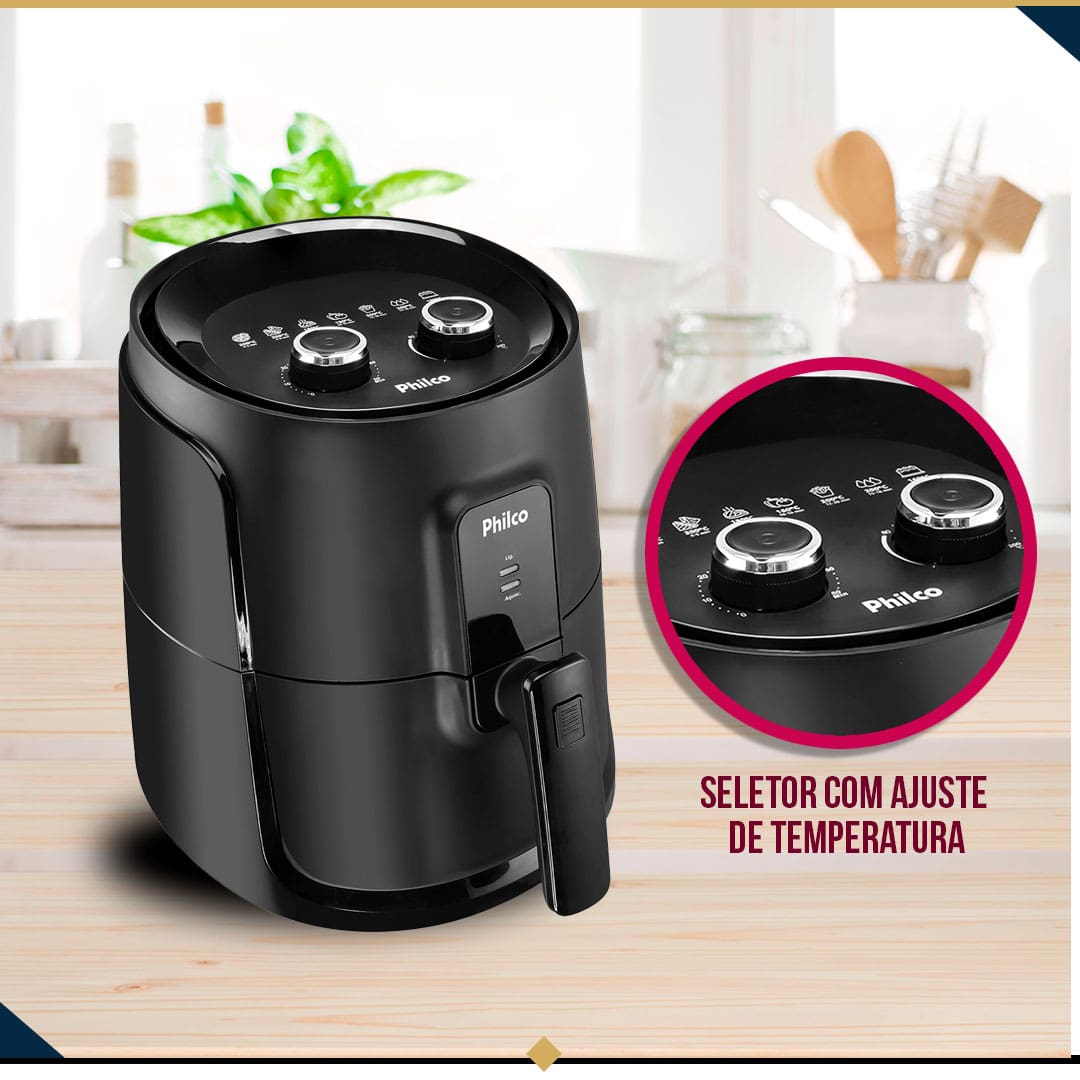 Fritadeira Air Fry Philco Gourmet Gold PFR15PG seletor temperatura timer