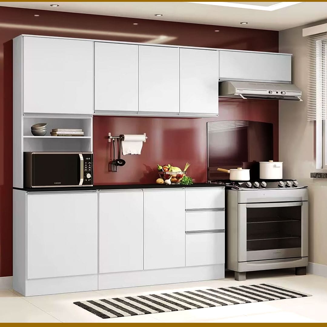 Cozinha Compacta Poliman Paris ambiente coração casa portas gavetas nicho conjunto espaços ideais utensílios louças eletroportáteis forno elétrico microondas praticidade bonita funcional 