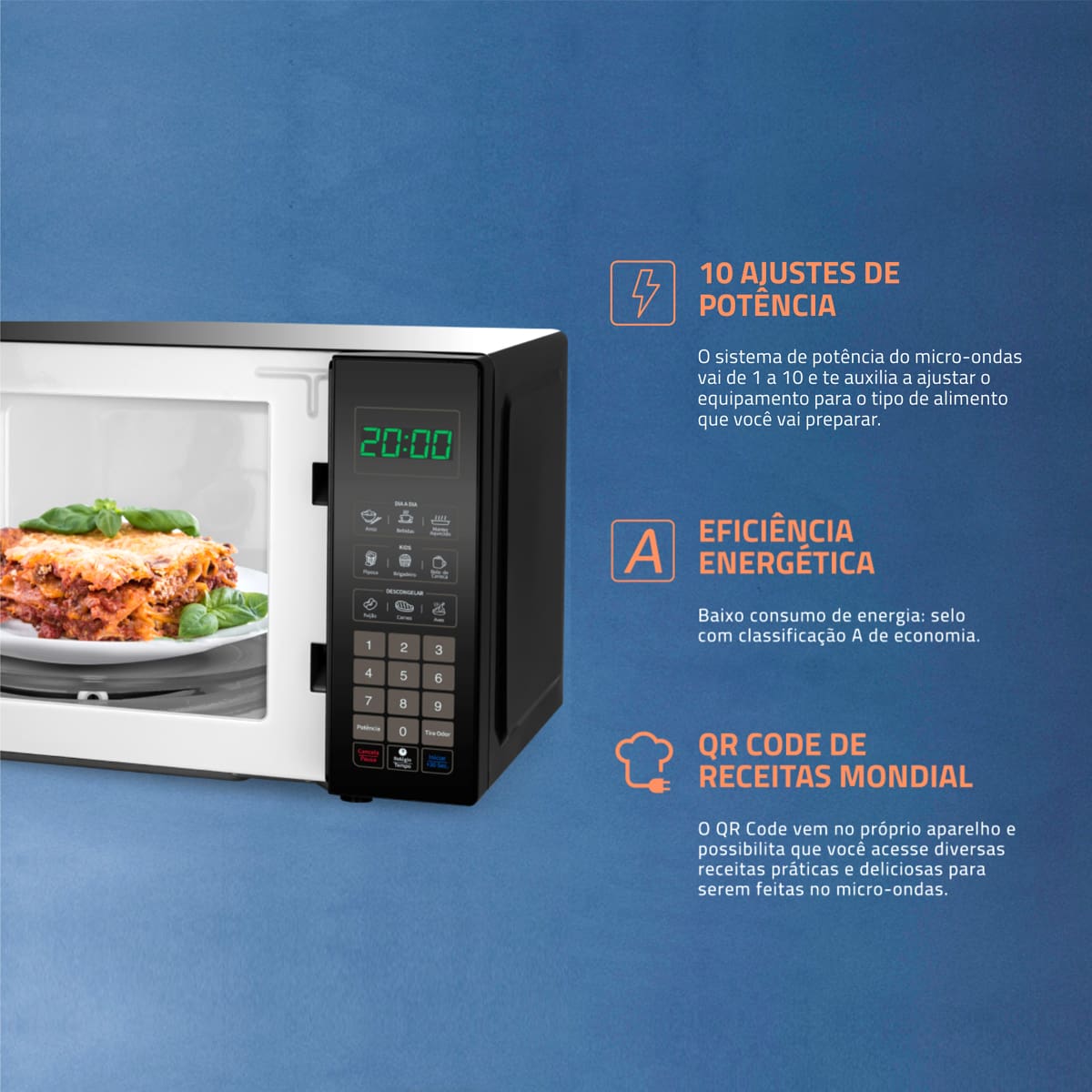  Micro-ondas Mondial 21 Litros 1200W Função Tira Od...