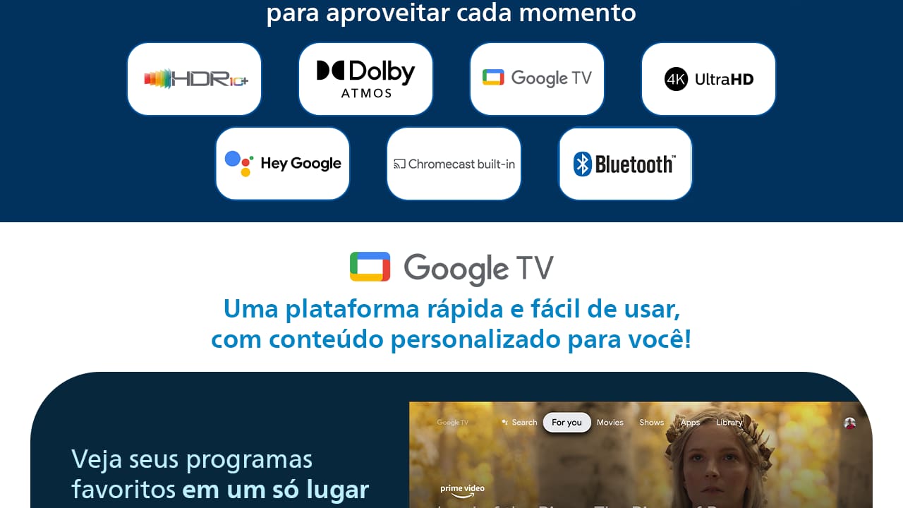 Smart TV 65" 4K Philips 65PUG7419/78 Google TV Comando de Voz Dolby Atmos
