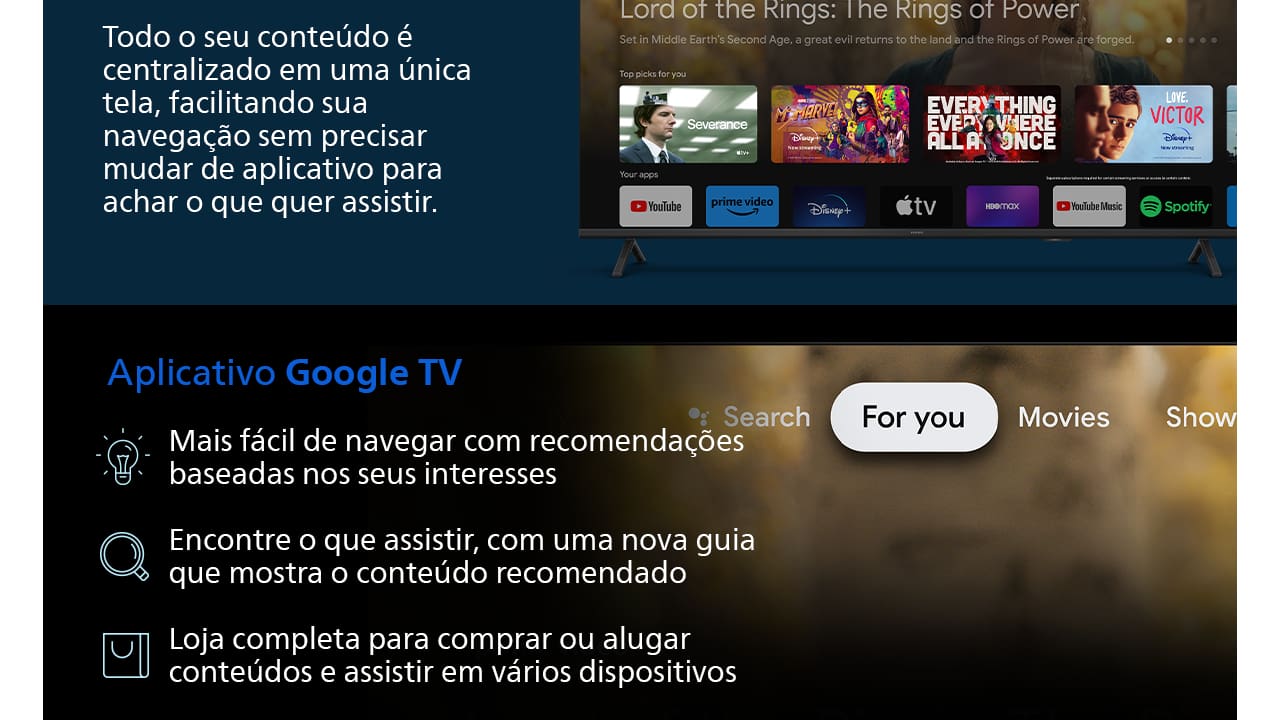 Smart TV 65" 4K Philips 65PUG7419/78 Google TV Comando de Voz Dolby Atmos