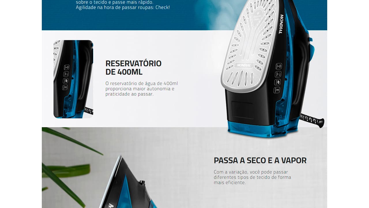 Ferro a Vapor Mondial F-53 Preto Azul
