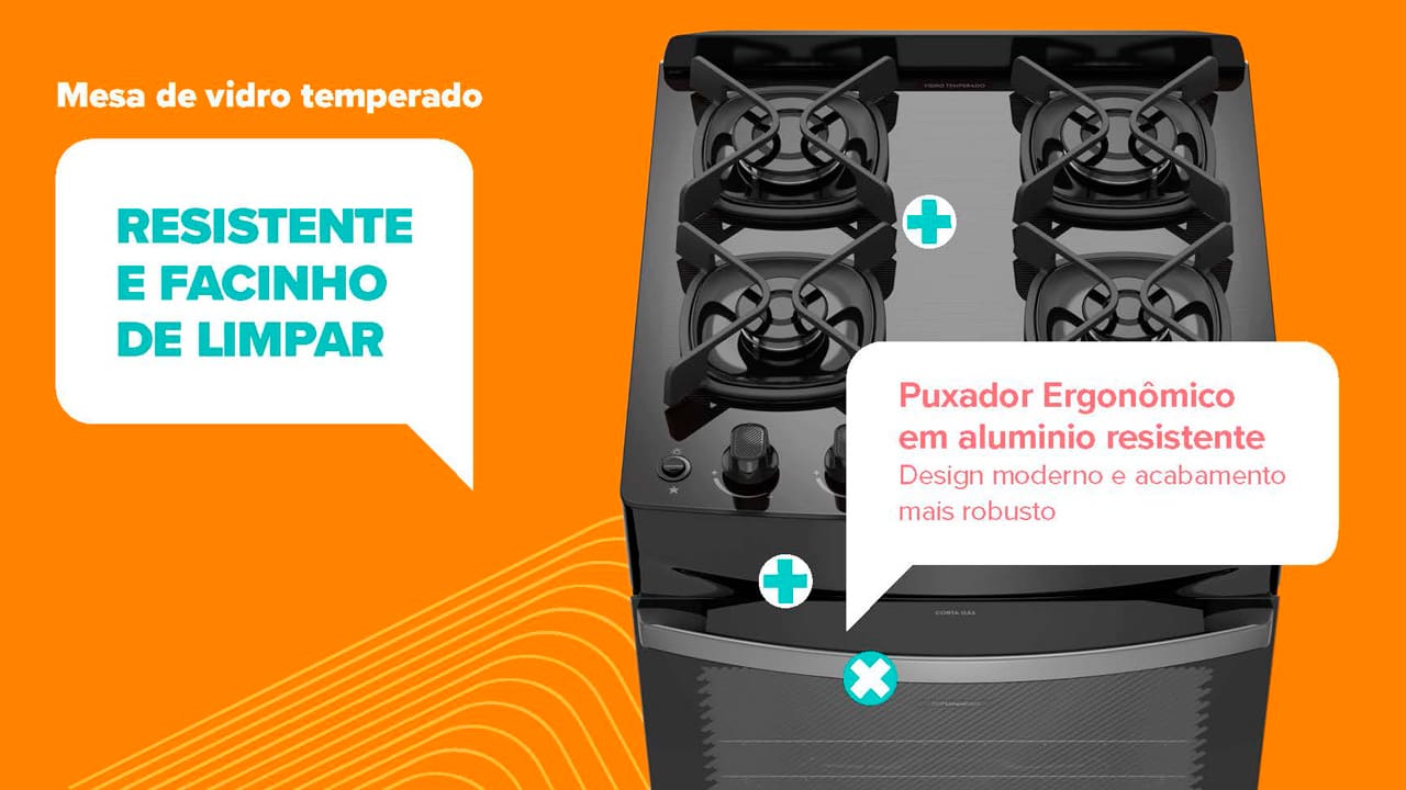 Fogão 4 Bocas Continental FC4GB: máximo desempenho, mínimo consumo O Fogão Continental 4 Bocas FC4GB oferece um desempenho superior com baixo consumo de gás, sendo o forno mais econômico do mercado. Equipado com a tecnologia Eco Turbo, ele reduz desperdícios ao evitar a perda de calor, permitindo que seus pratos sejam assados 37% mais rápido e economizando até 31% de gás. Além de eficiência, seu design moderno traz praticidade para o preparo de receitas deliciosas para toda a família.