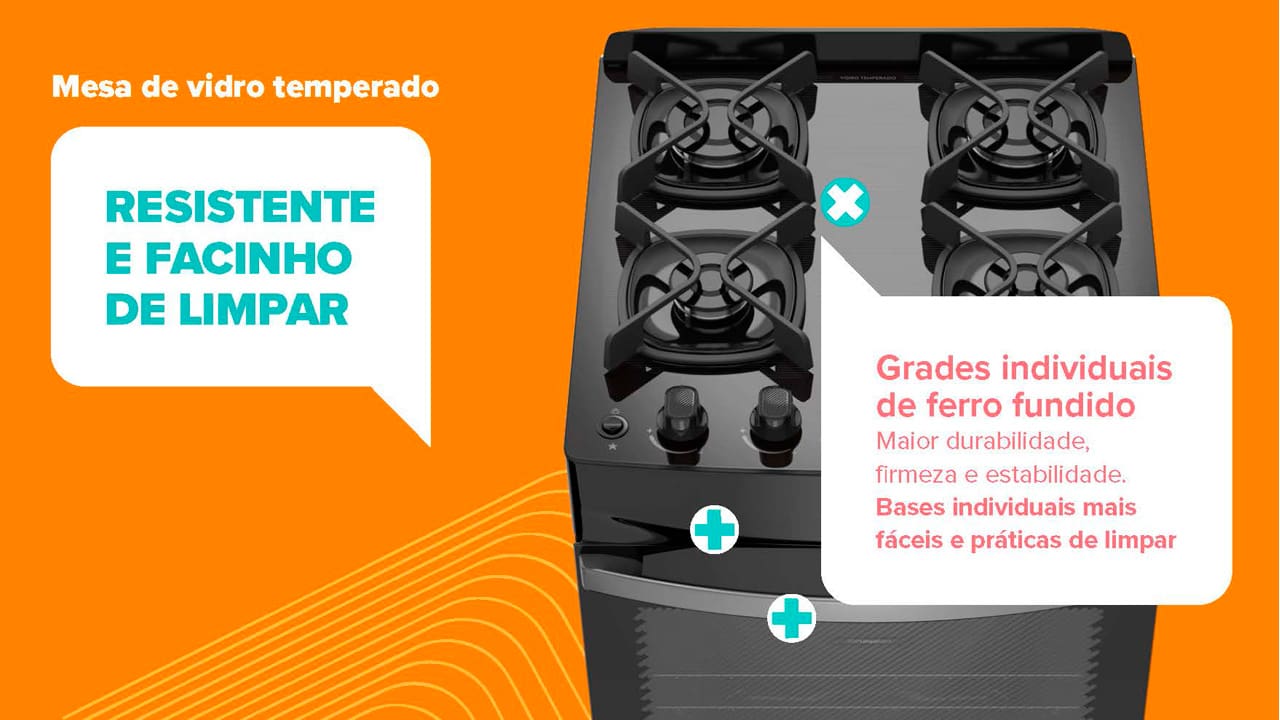 Fogão 4 Bocas Continental FC4GB: máximo desempenho, mínimo consumo O Fogão Continental 4 Bocas FC4GB oferece um desempenho superior com baixo consumo de gás, sendo o forno mais econômico do mercado. Equipado com a tecnologia Eco Turbo, ele reduz desperdícios ao evitar a perda de calor, permitindo que seus pratos sejam assados 37% mais rápido e economizando até 31% de gás. Além de eficiência, seu design moderno traz praticidade para o preparo de receitas deliciosas para toda a família.