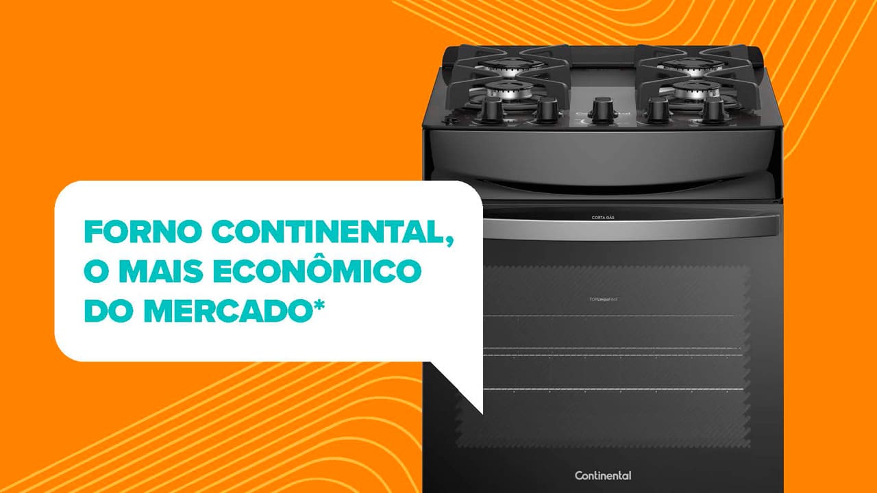Fogão 4 Bocas Continental FC4GB: máximo desempenho, mínimo consumo O Fogão Continental 4 Bocas FC4GB oferece um desempenho superior com baixo consumo de gás, sendo o forno mais econômico do mercado. Equipado com a tecnologia Eco Turbo, ele reduz desperdícios ao evitar a perda de calor, permitindo que seus pratos sejam assados 37% mais rápido e economizando até 31% de gás. Além de eficiência, seu design moderno traz praticidade para o preparo de receitas deliciosas para toda a família.