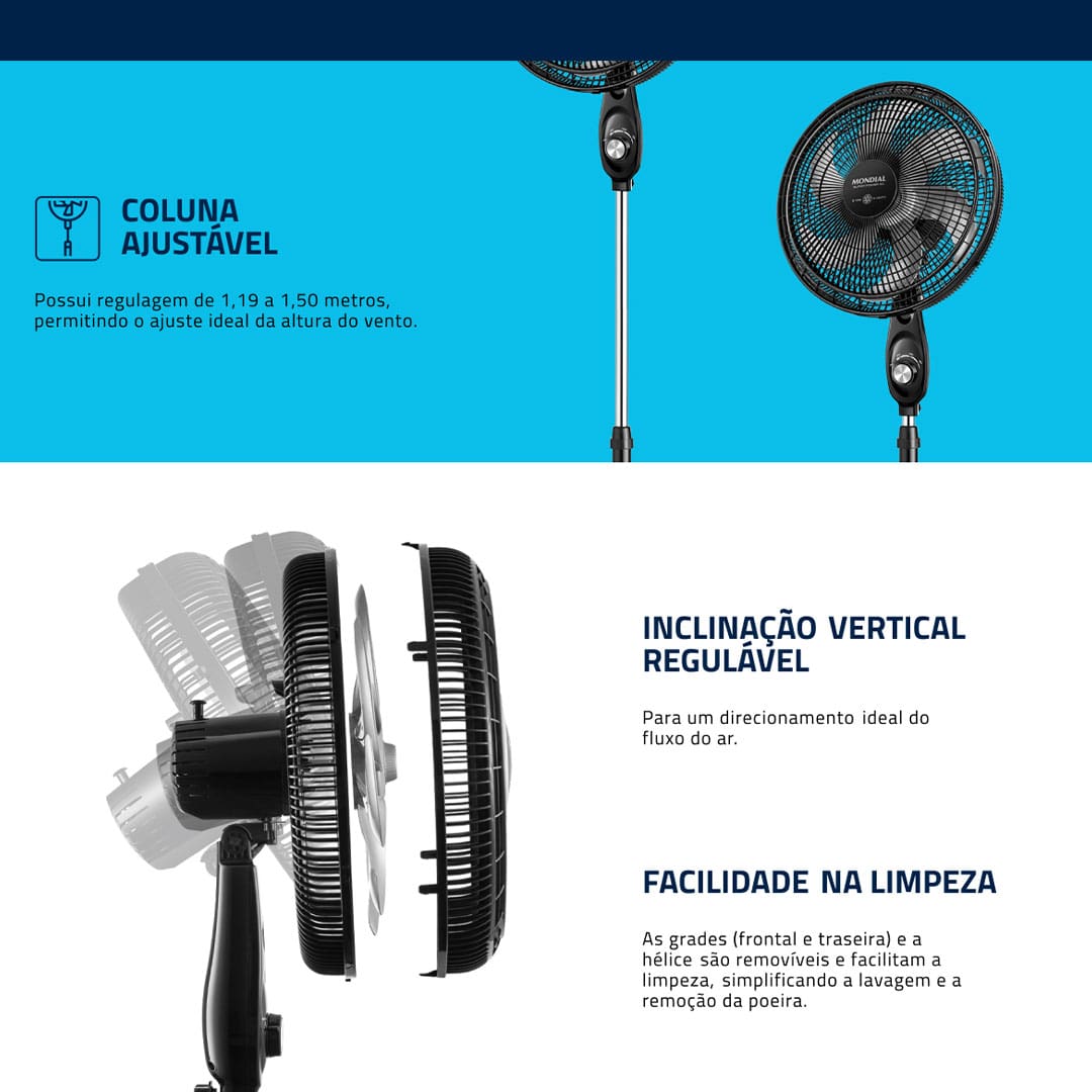 Para manter o ambiente numa temperatura mais agradável em dias de calor, conte com o Ventilador de Coluna Super Power da Mondial. Ele possui hélice de 40cm de diâmetro com 6 pás, proporcionando maior vazão de ar e permitindo uma excelente ventilação por todo o local.