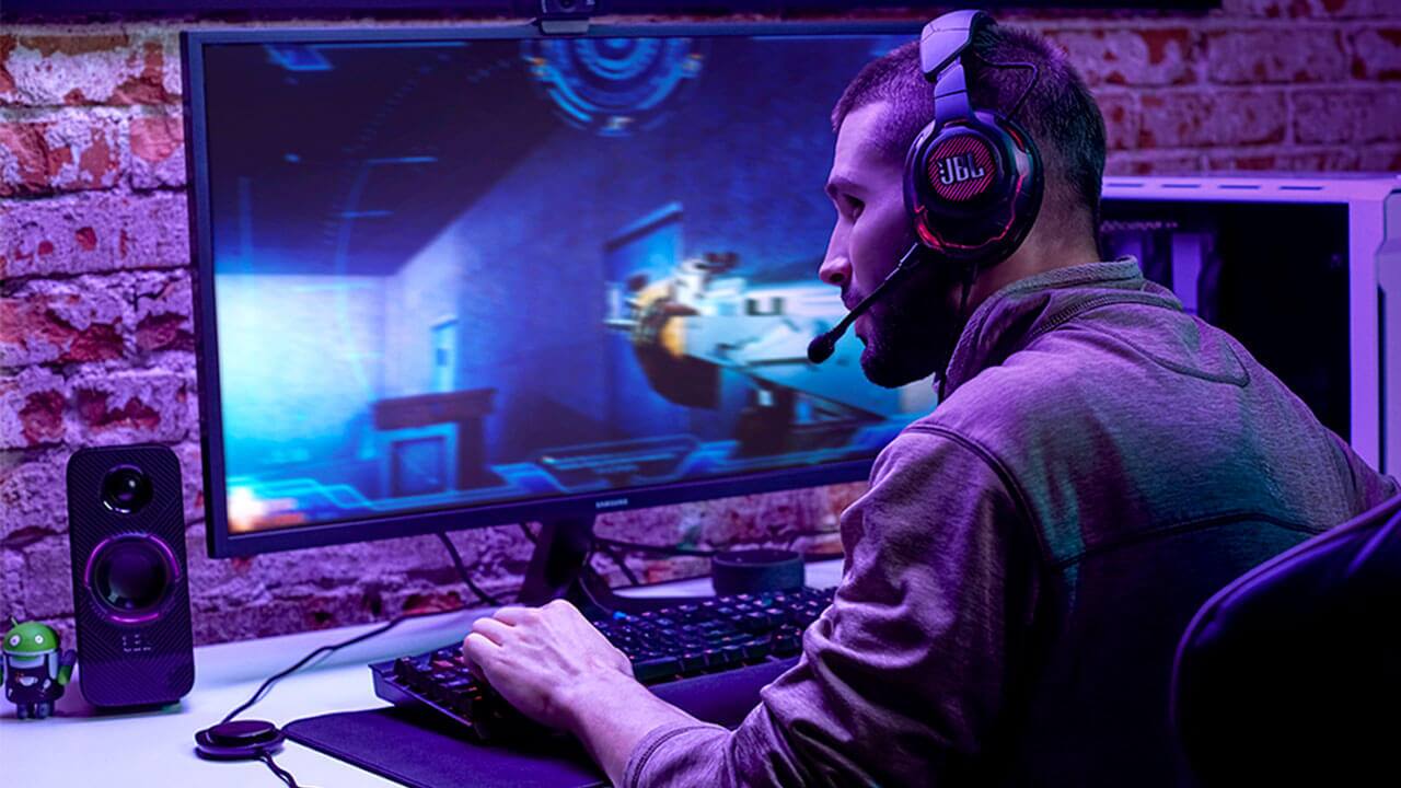 Alto-falantes JBL Quantum Duo Gamers Som Dolby Digital   