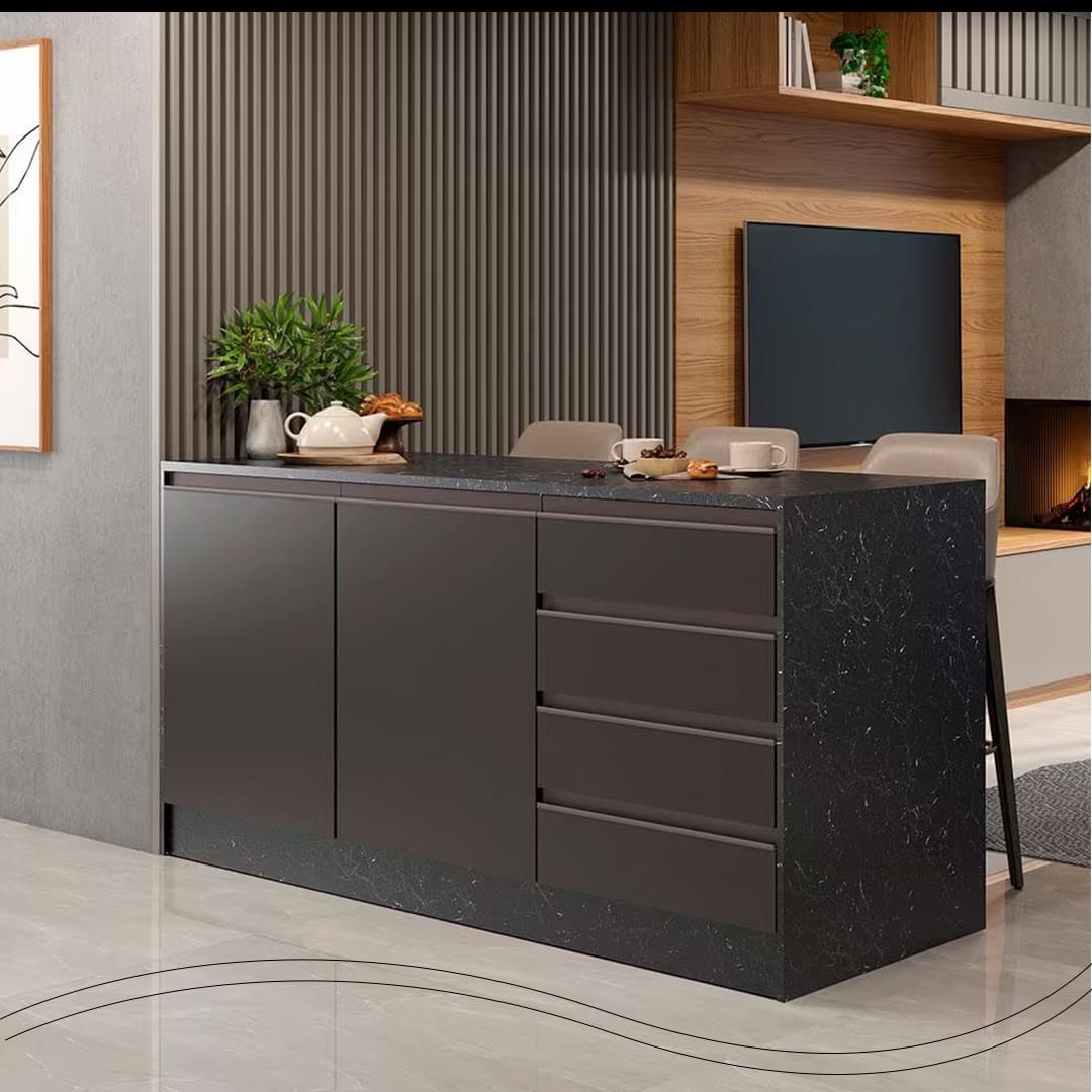Bancada Bartira Gourmet 2 Portas 4 Gavetas 1 Prateleira 180,6cm de largura