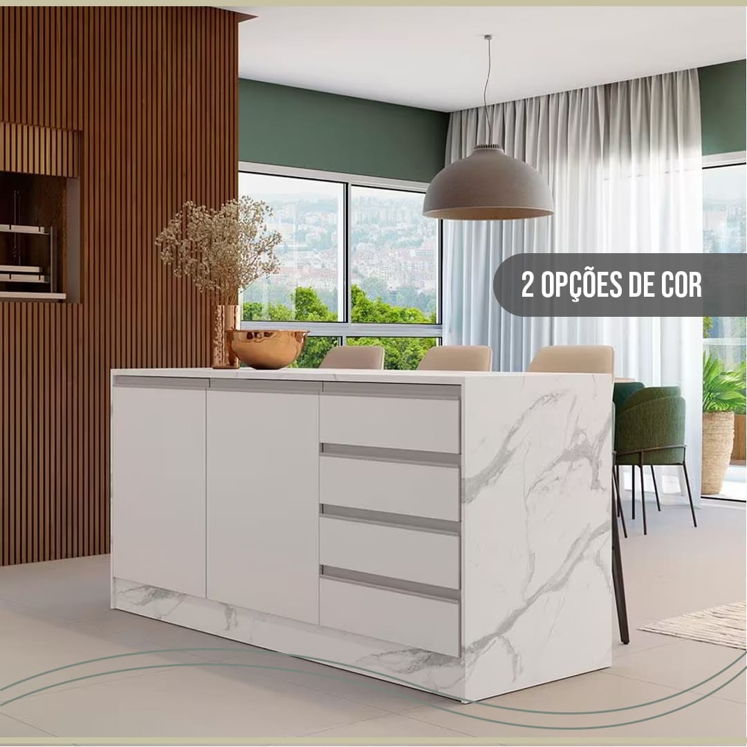 imagem mostra a bancada na cor branco/thassos destacando 2 opções de cor