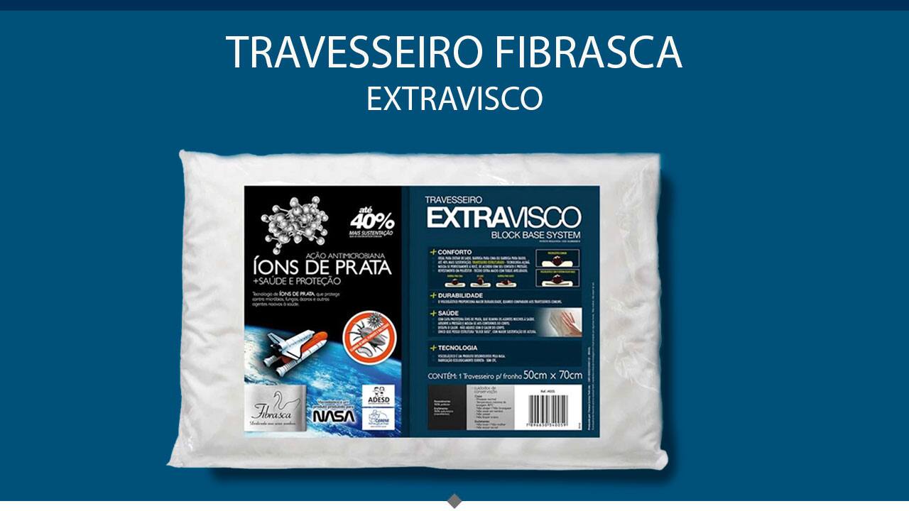 Travesseiro Fibrasca Extravisco branco fundo azul