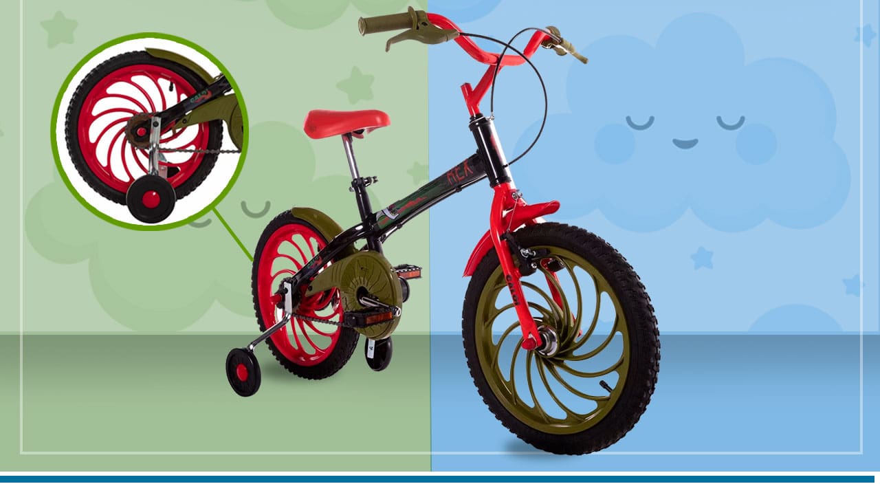 Bicicleta Infantil Caloi Power Rex aro 16 rodinhas laterais