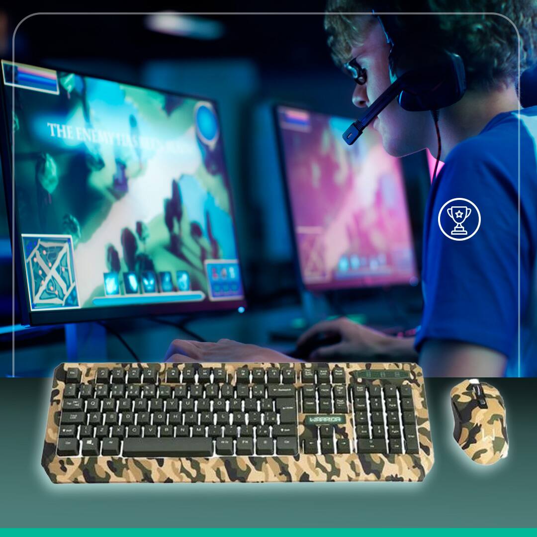 uma pessoa está jogando e em primeiro plano na imagem está o mouse e o teclado