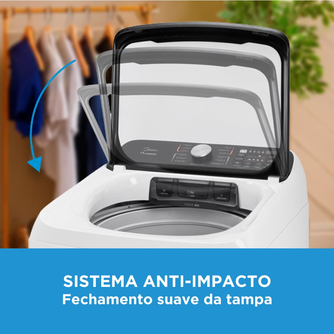 Design inteligente e consumo consciente com a máquina de lavar 13kg. O design inteligente oferece controle total e consumo consciente. Equipada com painel e Timer Digital ela permite ajustes precisos, enquanto o agitador anatômico Wave Agitator e o Filtro de Fiapos em Aço Inox garantem uma limpeza eficiente e cuidadosa das suas roupas. Além disso, a Função Perfume+ e o Sistema Power Mix Dispenser trabalham juntos para proporcionar uma lavagem impecável a cada ciclo.