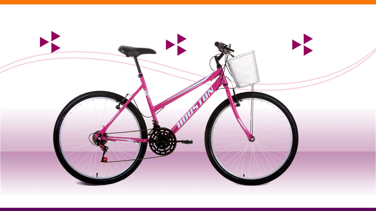 Bicicleta Houston Foxer Maori Aro 26 Rosa com Cesta