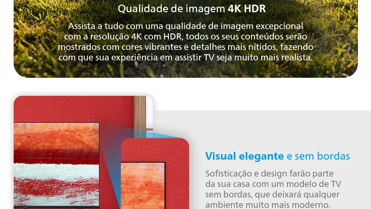 Qualidade de Imagem 4K e Sistema Google TV A Smart TV Philips 55" 4K 55PUG7019/78 proporciona uma experiência visual imersiva com sua resolução Ultra HD 4K, que oferece detalhes impressionantes e cores vibrantes. A tecnologia de ponta da Philips garante imagens nítidas e realistas, ideais para filmes, esportes e games. Além disso, o sistema operacional Google TV facilita o acesso a uma ampla variedade de aplicativos e conteúdo de streaming, tudo com uma interface intuitiva e moderna.