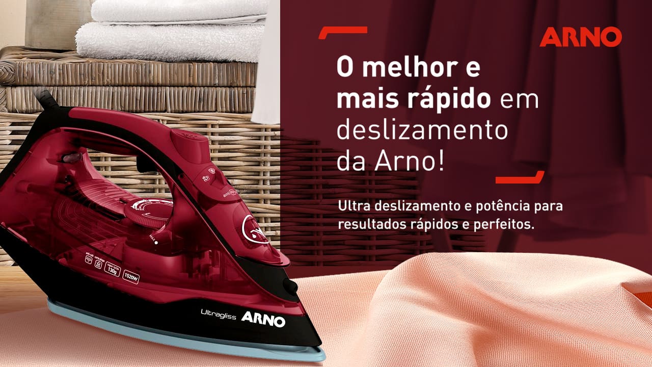 Ferro de Passar a Vapor Arno Ultragliss. Que tal facilitar aquele momento de passar as roupas? Para deixá-las impecáveis, conte com o Ferro de Passar Arno Ultragliss! Ele pode ser usado no modo a vapor ou a seco, facilitando ainda mais a tarefa. Além disso, o eletroportátil possui cabo de 2 metros de comprimento, que proporciona maior liberdade de movimento, e reservatório com capacidade para 270ml de água.