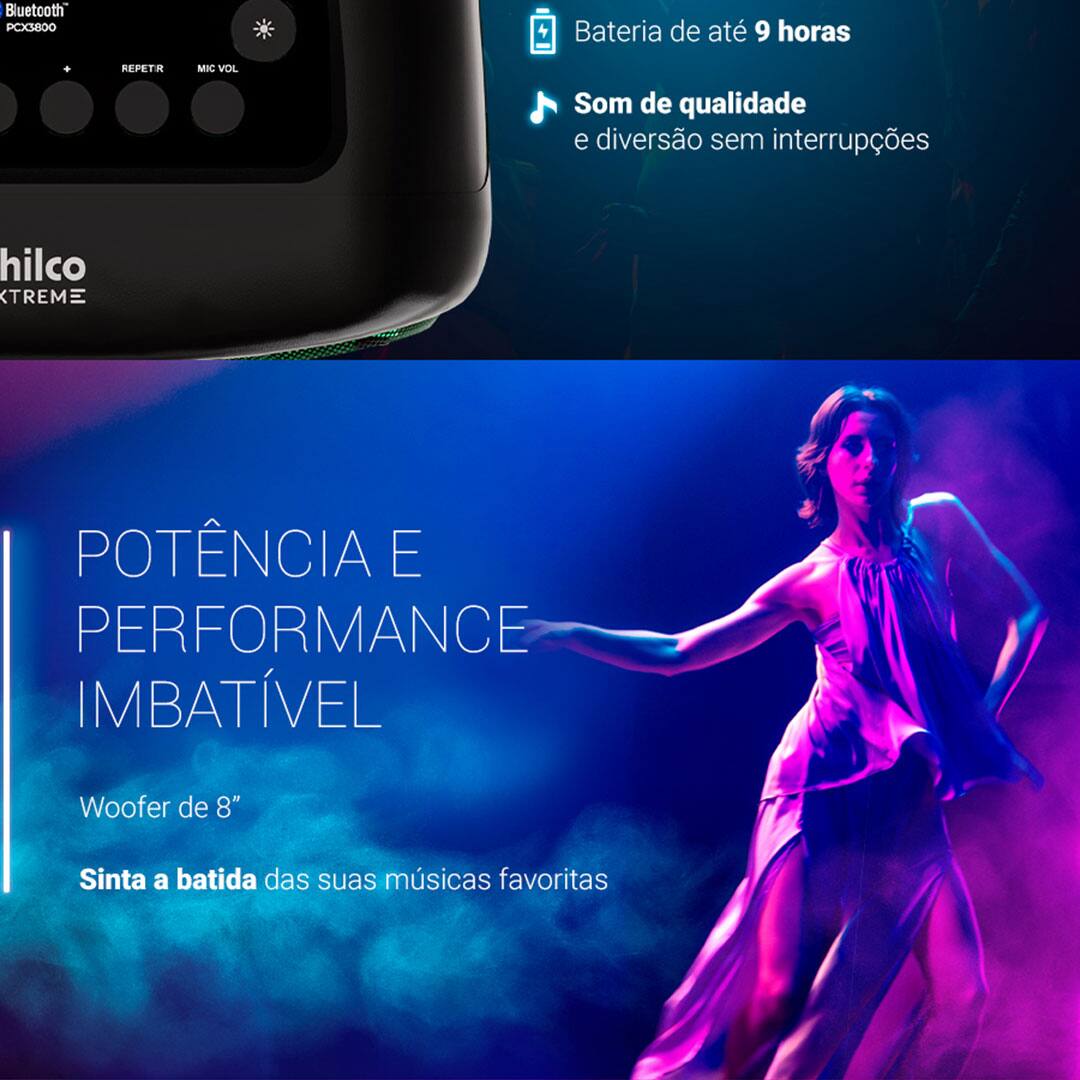 Caixa de Som Amplificada Philco PCX4501 com Bluetooth, Entrada USB e Flash Light - 350W