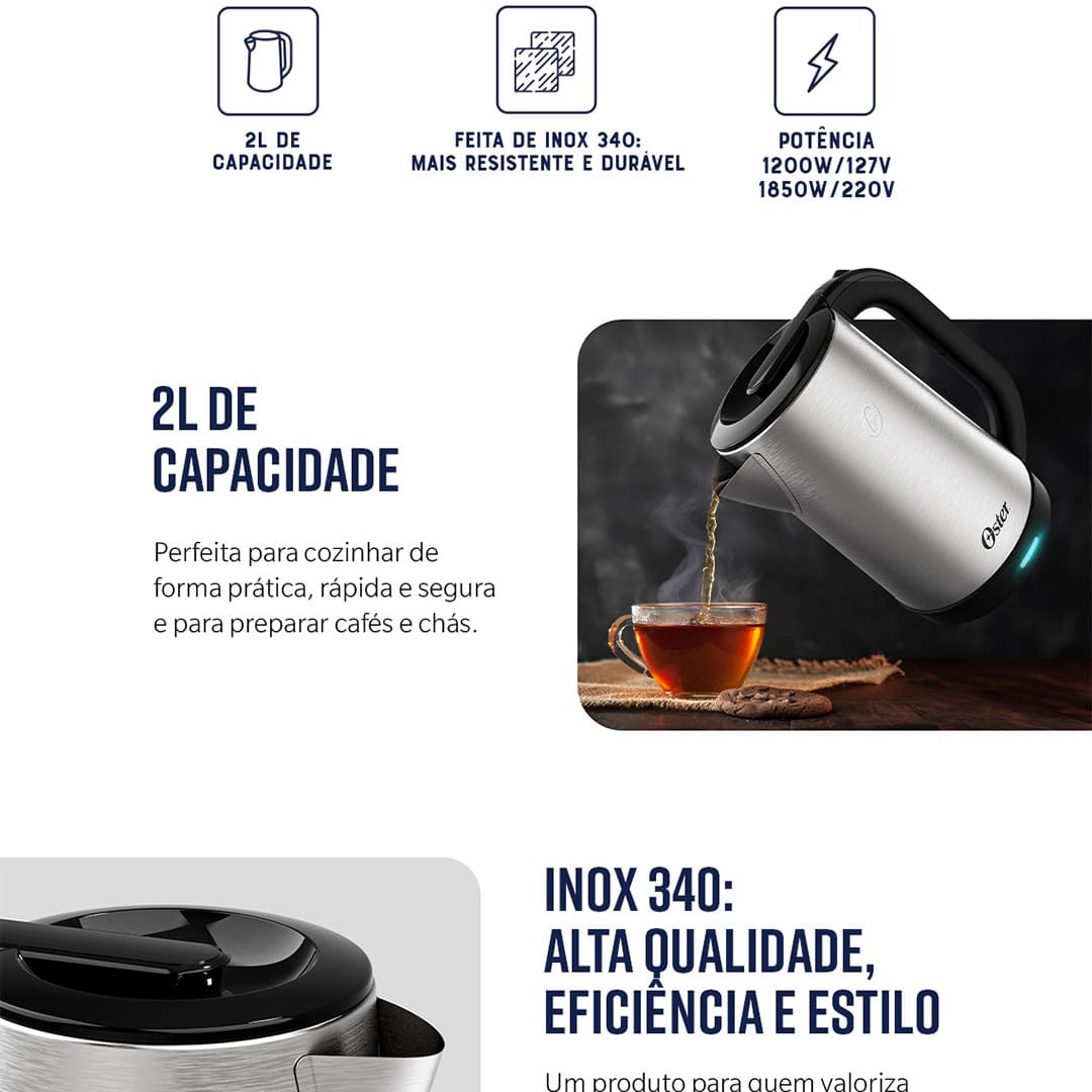  Chaleira Elétrica Oster OCEL840 2,0L – Inox 220V