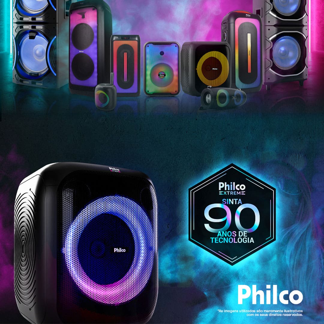 Bateria de alto desempenho A bateria disponível na Caixa de Som Amplificada Philco é recarregavel e possui 2.000 mAh no total com potência de 380W RMS Transforme o som de suas apresentações Com a função REC é possível ser realizada a gravação dos áudios captados por sua Caixa de som amplificada e com a operação True Wireles Stereo Realce de Graves e Agudos A caixa de som possui dois botões que entregam mais qualidade ao ouvir músicas, são eles: o ajuste de grave permitindo aumentar ou diminuir o efeito de graves.