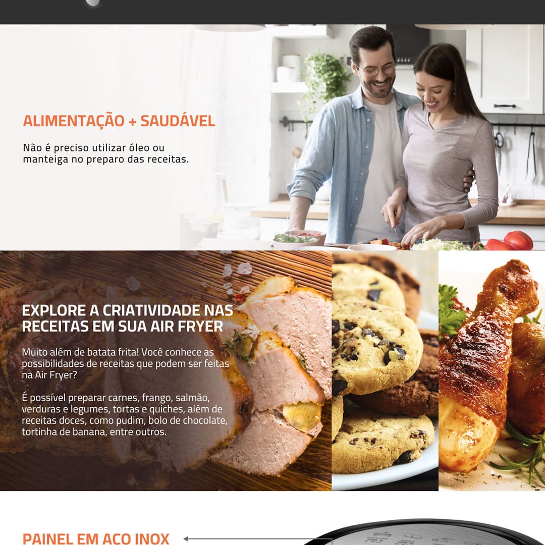 Transformar sua maneira de preparar os alimentos fica muito mais fácil com produtos que agregam praticidade e versatilidade como a Fritadeira Elétrica Sem Óleo Air Fryer Mondial AF-30I Family Inox IV. Bonita, moderna e fácil de usar, a Air Fryer Mondial cozinha os alimentos por inteiro utilizando a movimentação do ar quente, assim, os alimentos mantêm o sabor, ficam crocantes, mesmo sem a utilização de óleo, para receitas muito mais saudáveis.