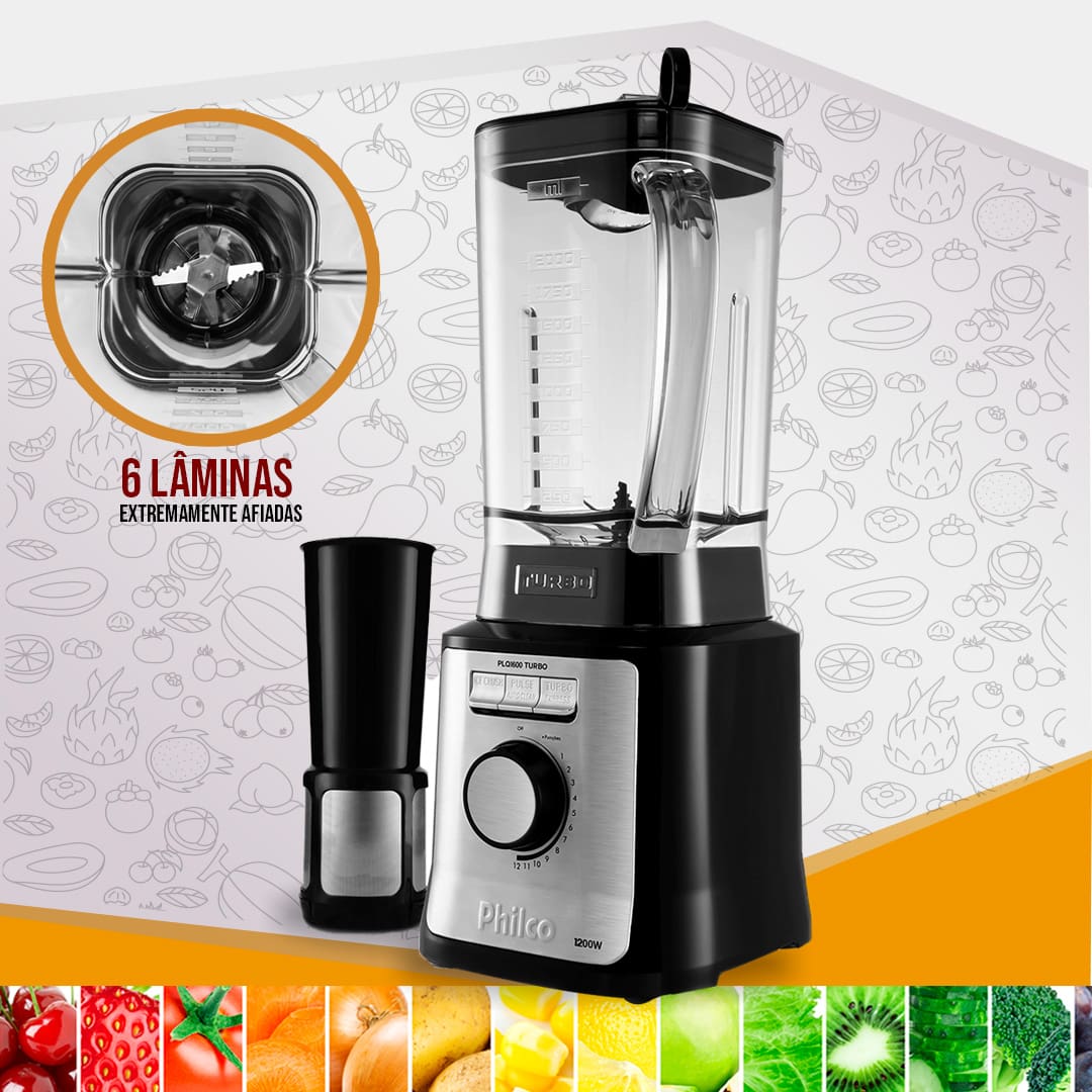 Liquidificador Philco Easy Smart Turbo PLQ1600P 12 velocidades pulsar tritura gelo 