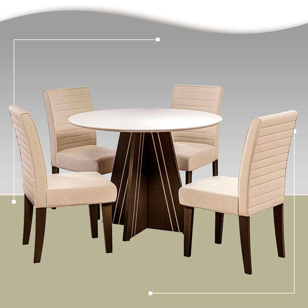 Mesa Jantar Dobuê Turim tampo chanfrado em MDF acabamento