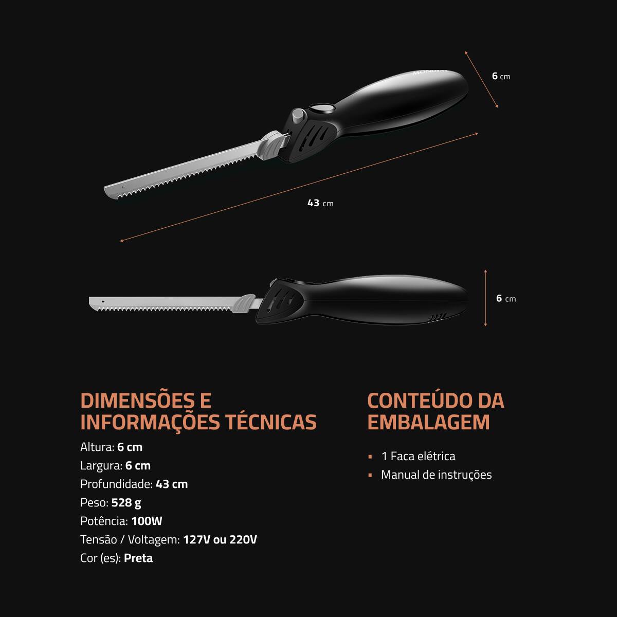 Faca Elétrica Mondial FA-01 100W Lâminas Duplas
