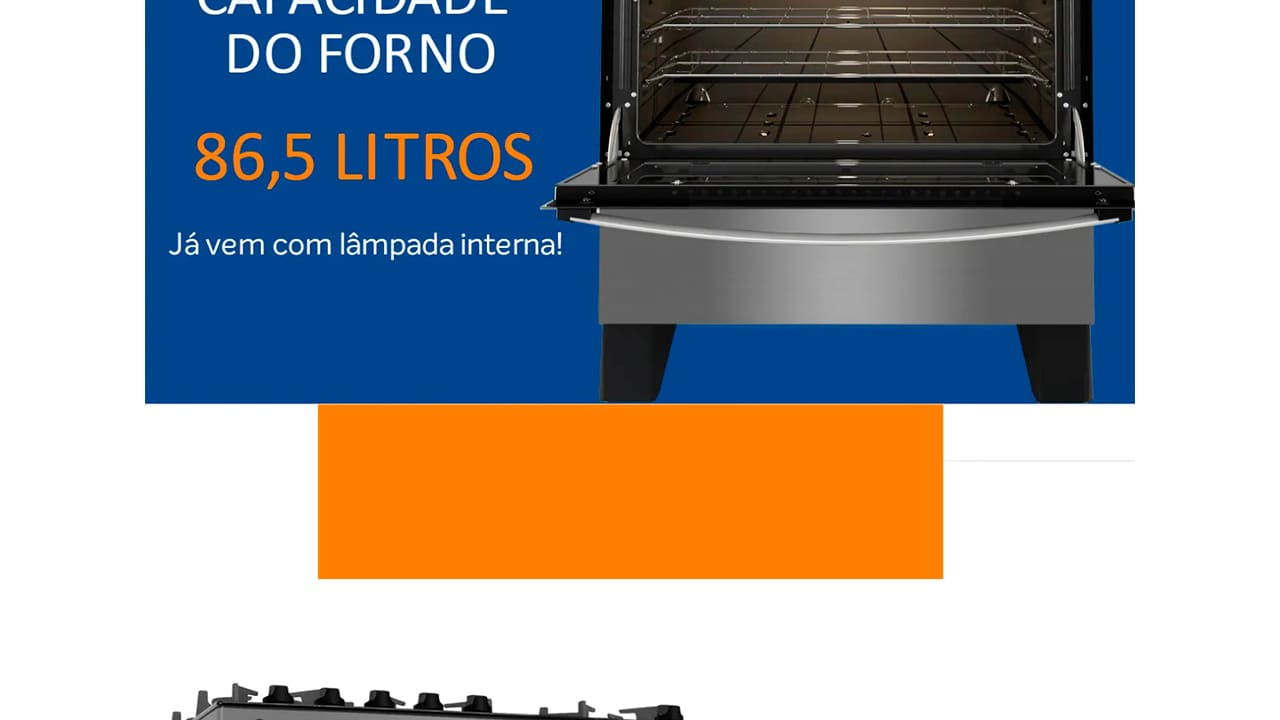 Fogão Atlas 5 Bocas Agile Up Glass Inox