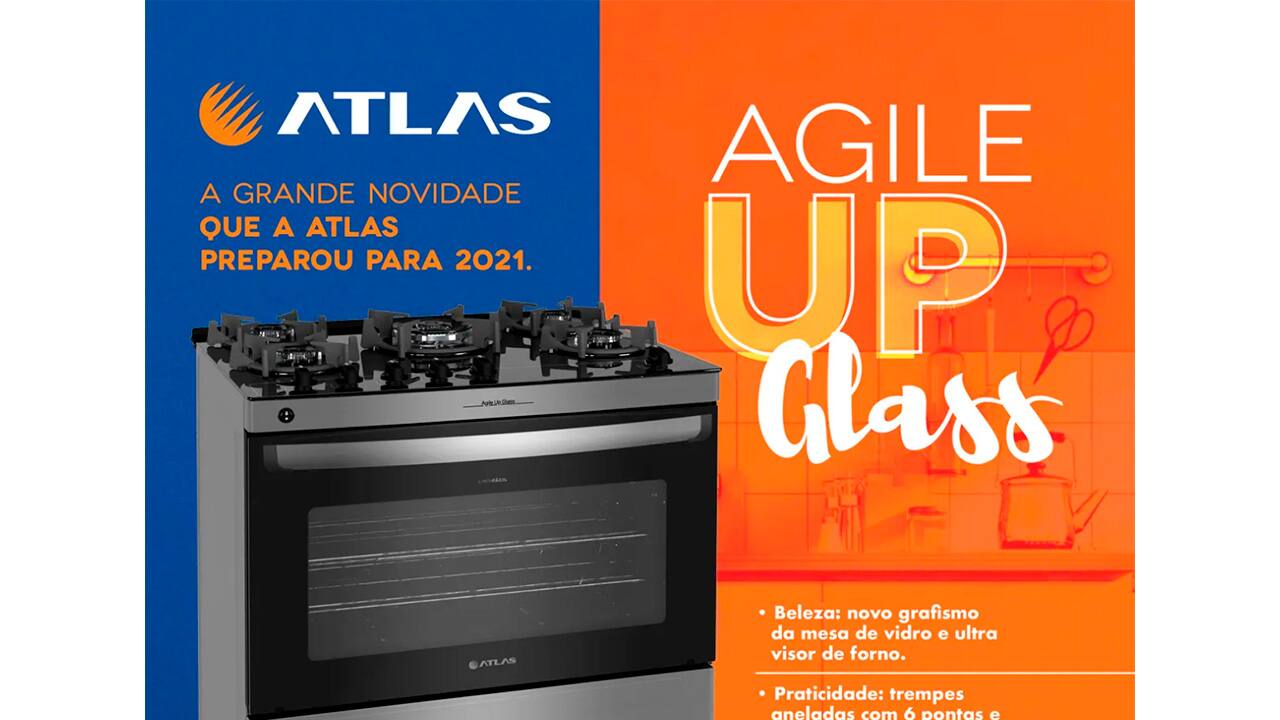 Fogão Atlas 5 Bocas Agile Up Glass Inox