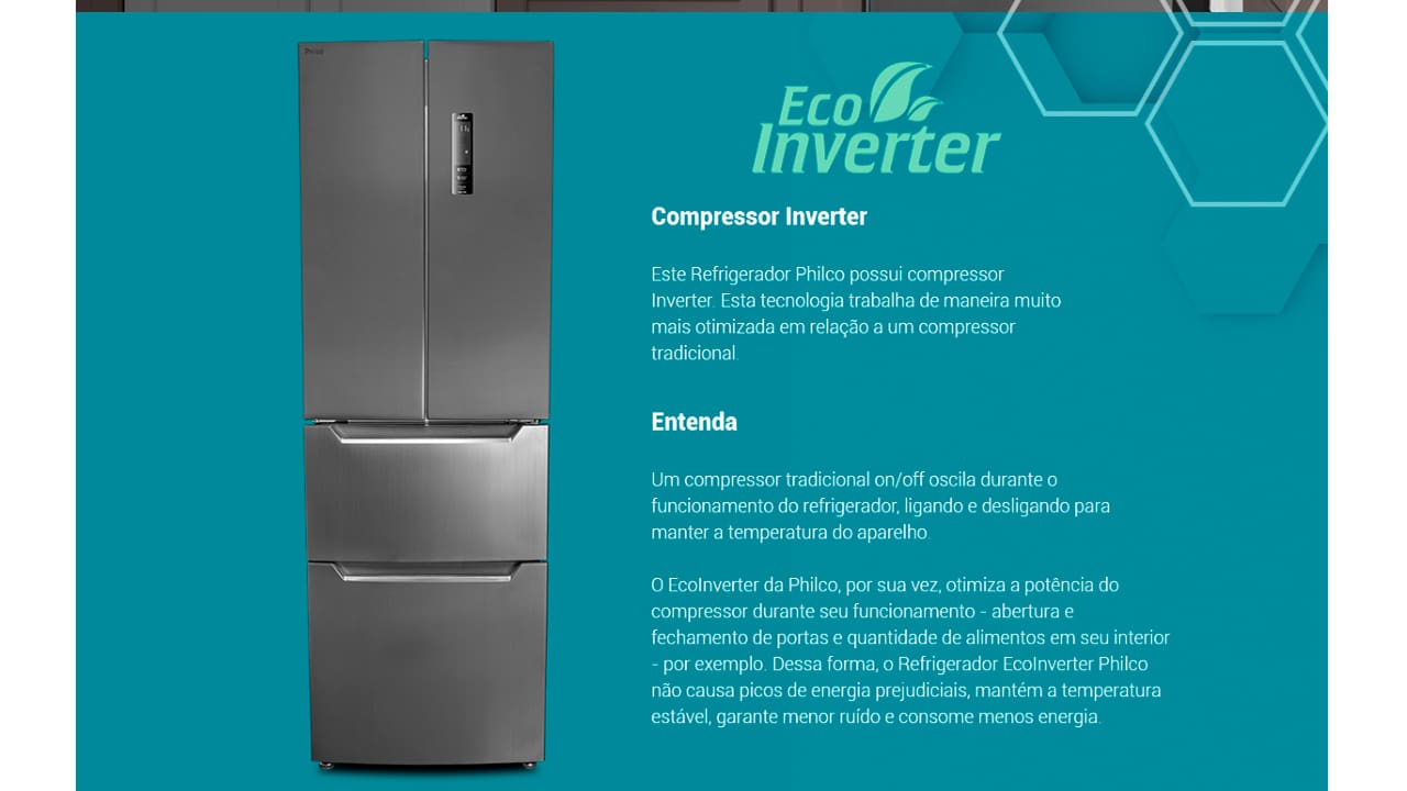 Geladeira Philco French Door Eco Inverter PRF380I Inox 299L