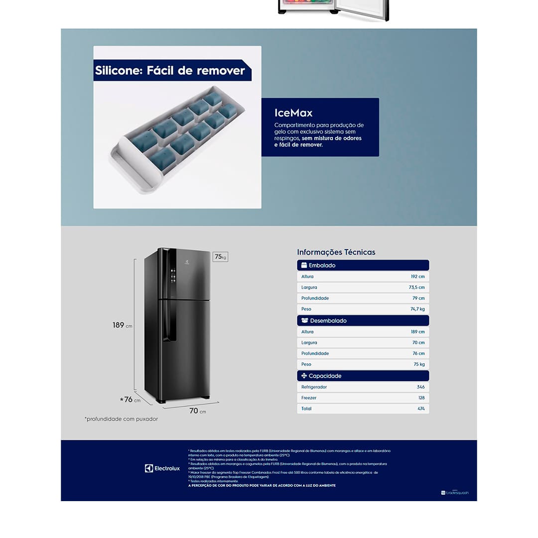 Geladeira Electrolux IF56B Top Freezer Efficient Black Inox 474L