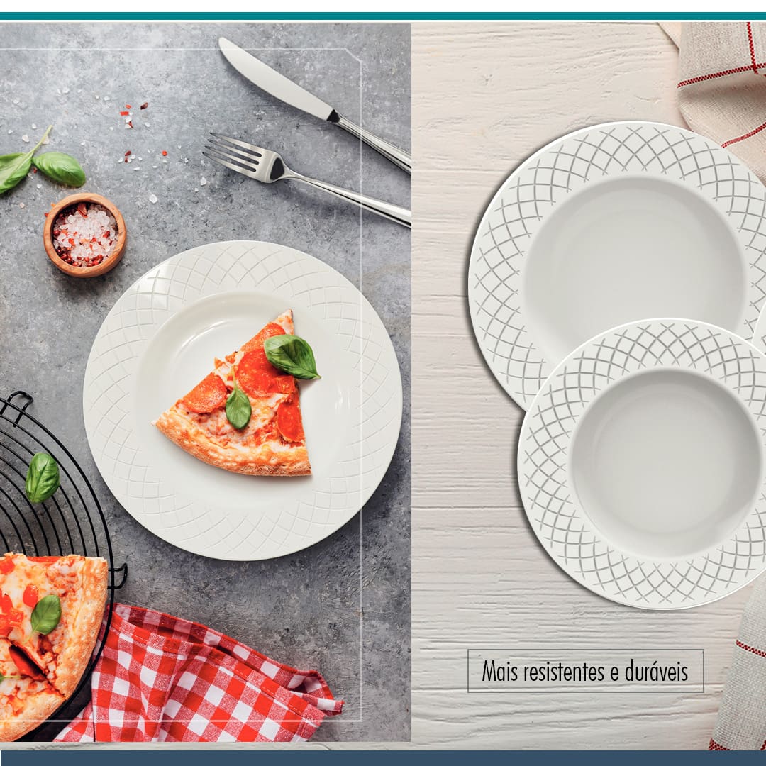 Pratos em porcelana com grafismo