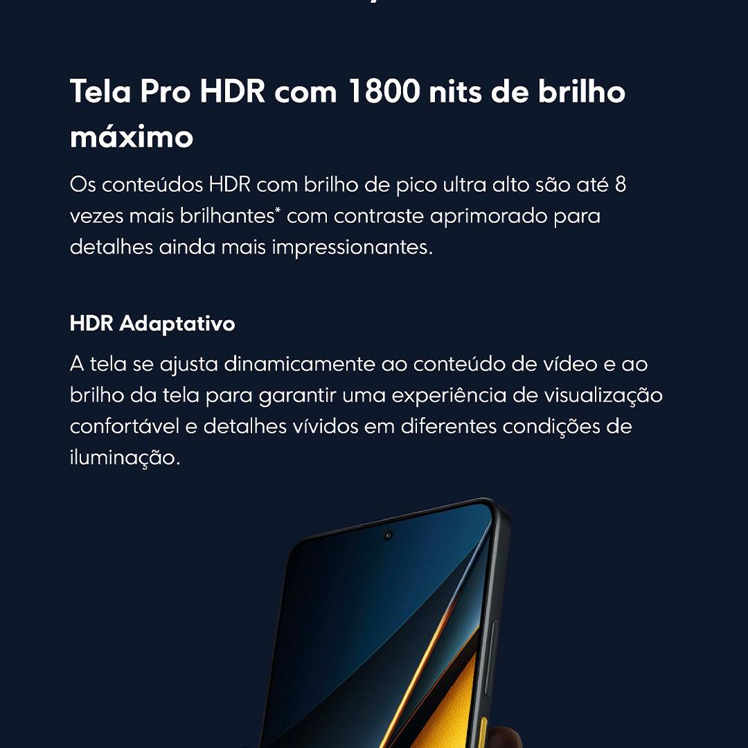 Apresentamos o Smartphone Xiaomi POCO X6 PRO 5G, um smartphone que não apenas responde às suas expectativas, mas redefine o que é possível em termos de velocidade, design e funcionalidade. O 5G é mais do que uma velocidade de internet, é uma revolução na conectividade. Com o POCO X6 PRO 5G, experimente downloads instantâneos, streaming sem interrupções e uma navegação na web tão rápida quanto seus pensamentos. Esteja à frente do jogo, literalmente, com uma velocidade que redefine sua experiência móvel.