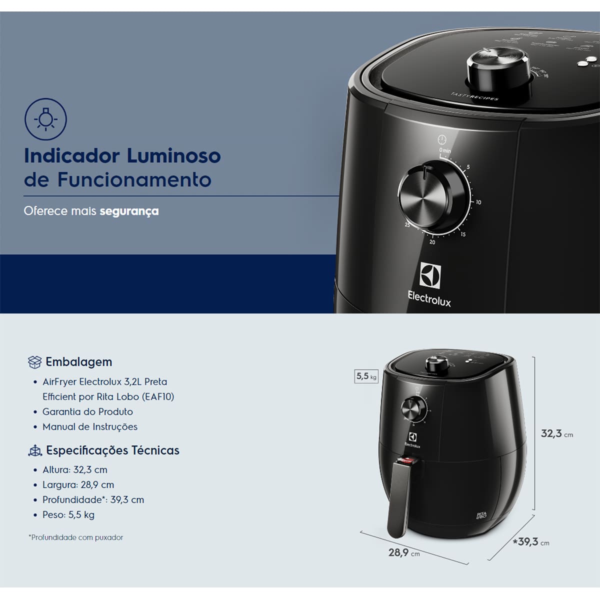 Fritadeira Elétrica Sem Óleo Air Fryer Electrolux 