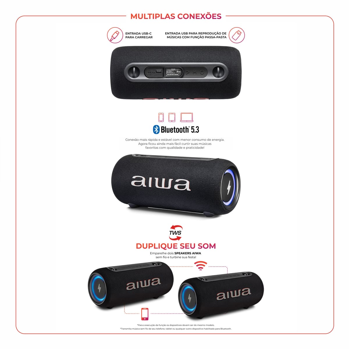  Caixa de Som Portátil Aiwa Speaker AWS-SP-04-LB 40...