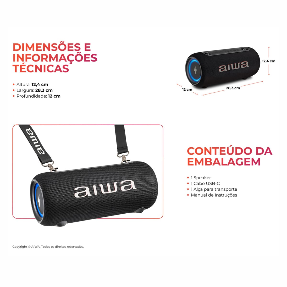  Caixa de Som Portátil Aiwa Speaker AWS-SP-04-LB 40...