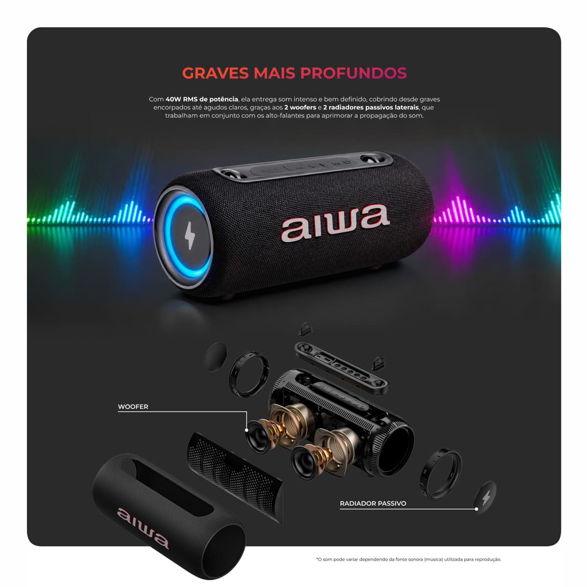  Caixa de Som Portátil Aiwa Speaker AWS-SP-04-LB 40...