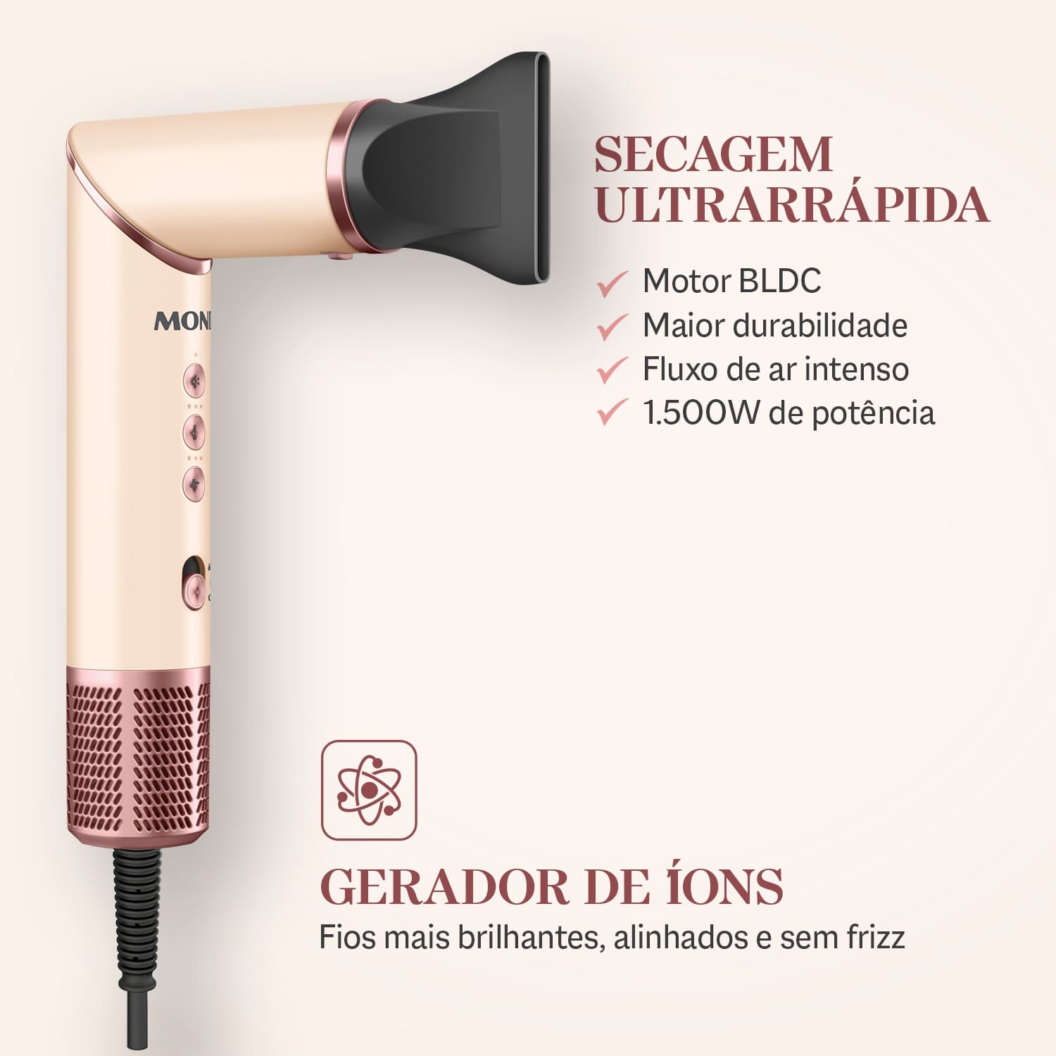 Secador Mondial SM-01-BLDC-CP 1500W Motor BLDC